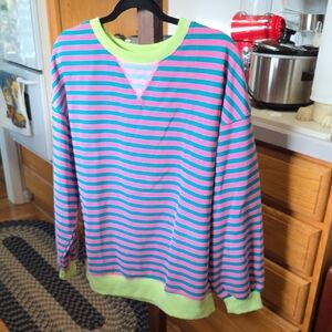 Striped Size M Teal and Pink Women's Sweatshirt